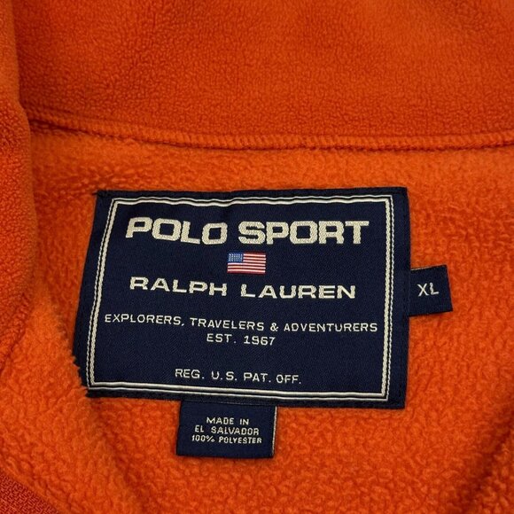 VTG POLO SPORT Ralph Lauren Men XL Orange Fleece Anorak Jacket Polartec 90s RARE - Picture 11 of 14